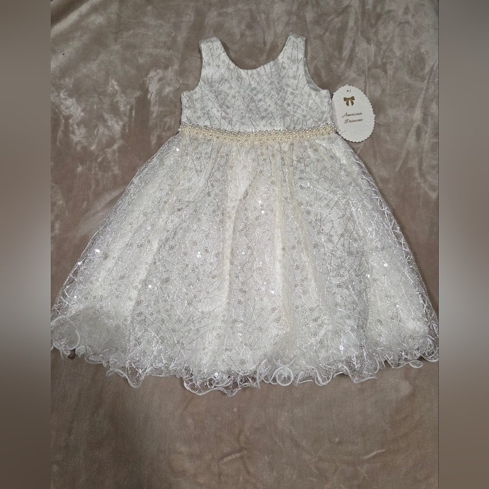 American Princess White Ivory Sequin Tulle Party Dress for Girls